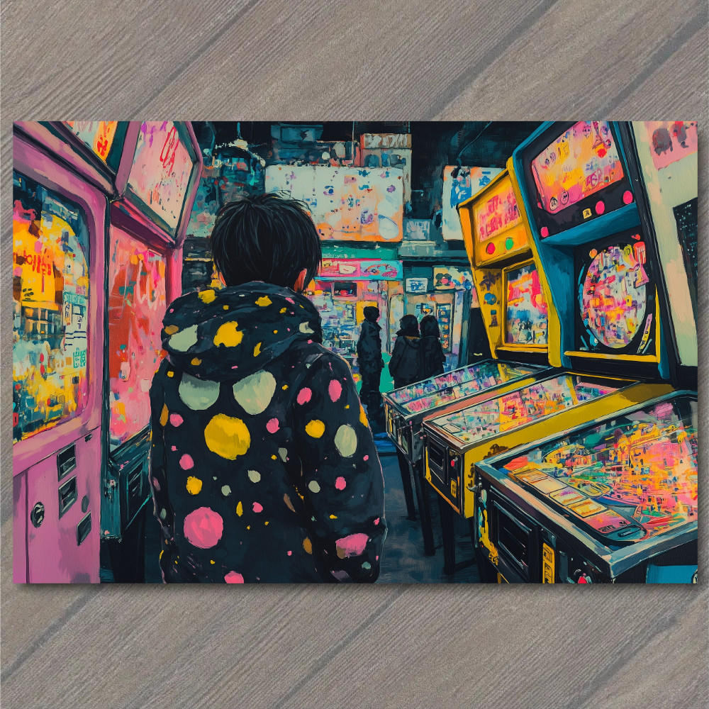 STICKER Pinball Machine Arcade Gamer Girl Neon Lights Retro Game Hall