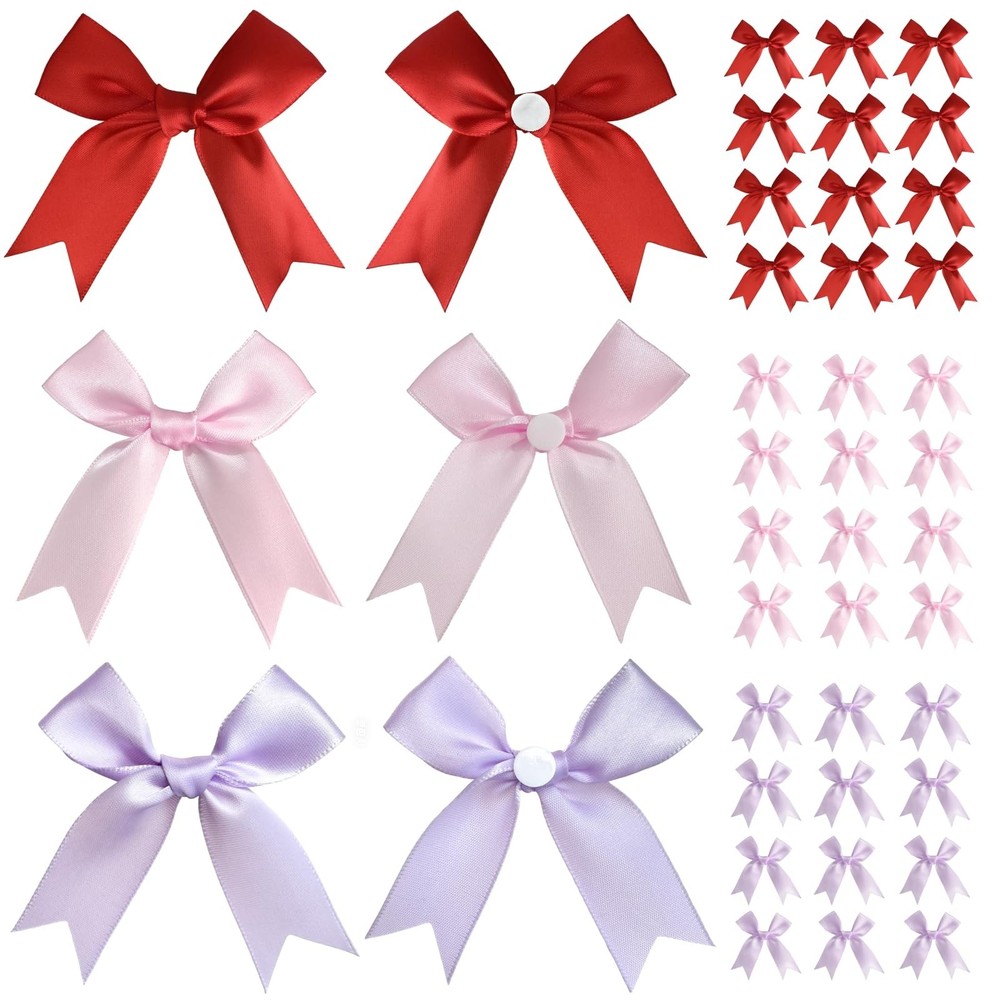 3.3″ Gift Wrap Bows, 60pcs Versatile Bulk Satin Ribbon Bows(Red Pink Purple) …