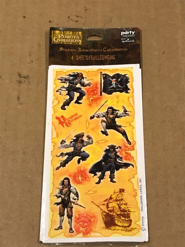 New Hallmark Party Express Pirates Of The Carribean Stickers- 4 Sheets