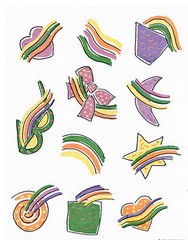 3 Sheets Vintage RAINBOW Heart Star Bow Gibson Greetings 1991 Stickers!