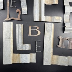 Huge Lot 40 Tin Aluminum Metal Letters Symbols Assortment Craft Rustic Brutalist