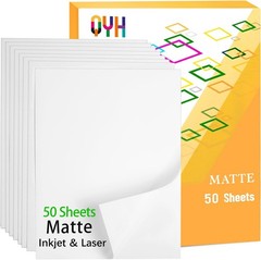 Matte White Vinyl Sticker Paper 8.5″x11″ – 50 Sheets, Waterproof for Crafting