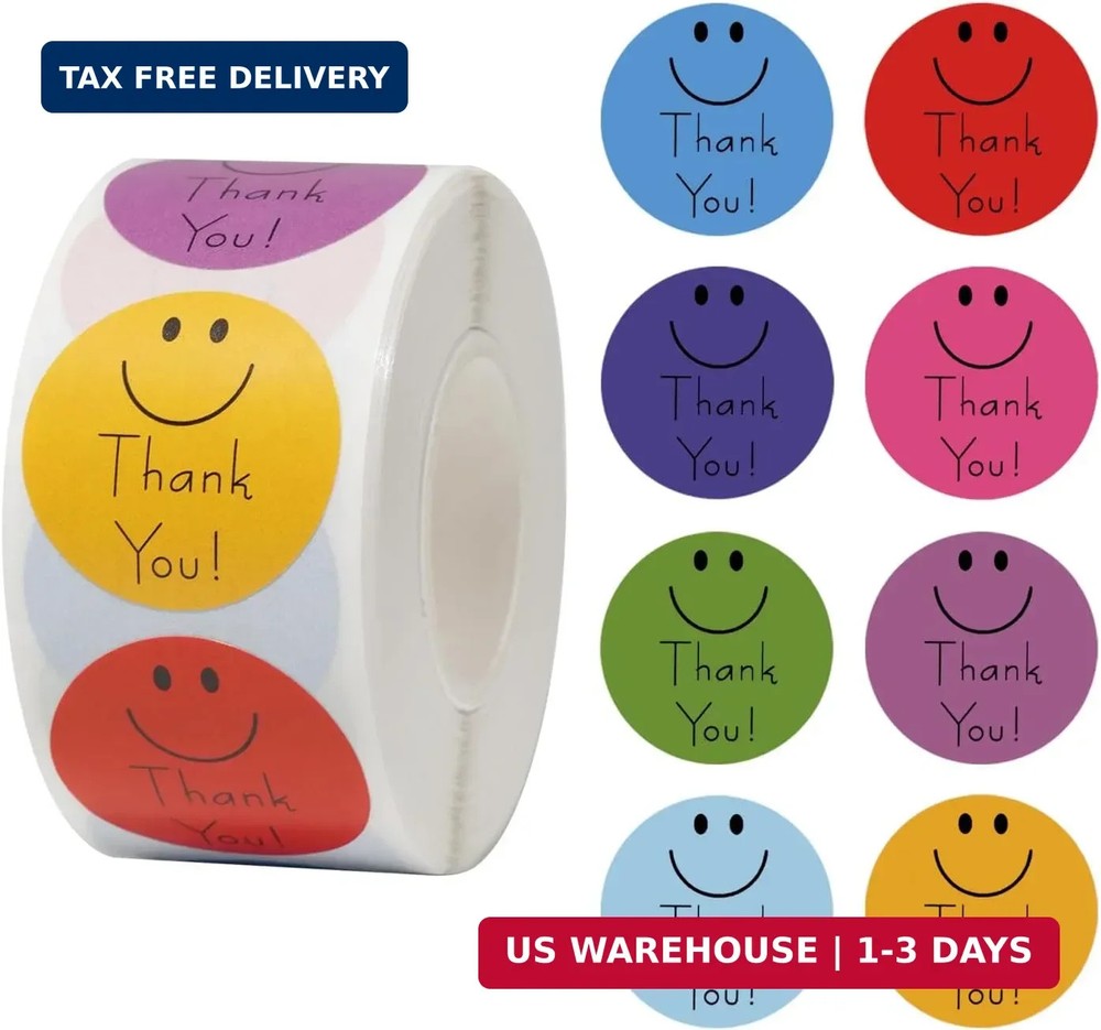 500 Smiley Thank You Stickers, 1 Inch Self-Adhesive Stickers for Envelopes, Holi