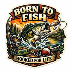 Born To Fish, Hooked For Life Sticker/Fishing
