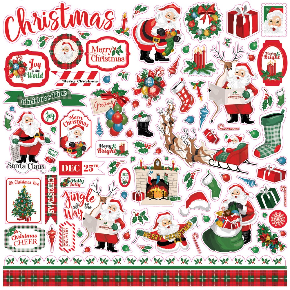 (1) 12×12 Sheet of Carta Bella Paper DEAR SANTA Scrapbook Element Stickers