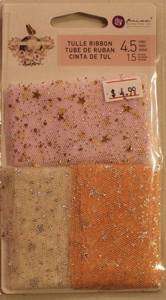 Prima Scrapbook Craft embellishment tulle ribbon ivory pink peach gold silver