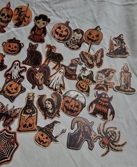 Halloween Stickers Vintage Style Orange Cream Black Pumpkin Witches 35+