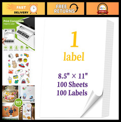 100 Full Sheet Sticker Labels 8.5″ x 11″ for Laser & Inkjet Printers – 100 Sheet