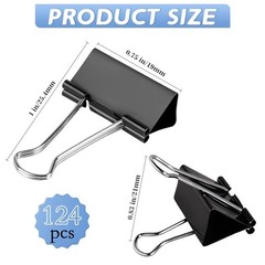124 Pcs Black Small Binder Clips, 3/4inch(19mm) Mini Binder Clips Paper Clamps