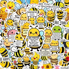 Positive Bee Stickers Waterproof Vinyl 50Pcs Cute Bee Decor & Party Favors fo…