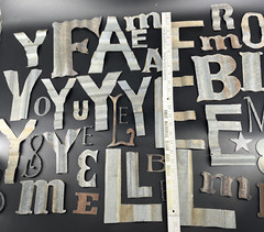 Huge Lot 40 Tin Aluminum Metal Letters Symbols Assortment Craft Rustic Brutalist