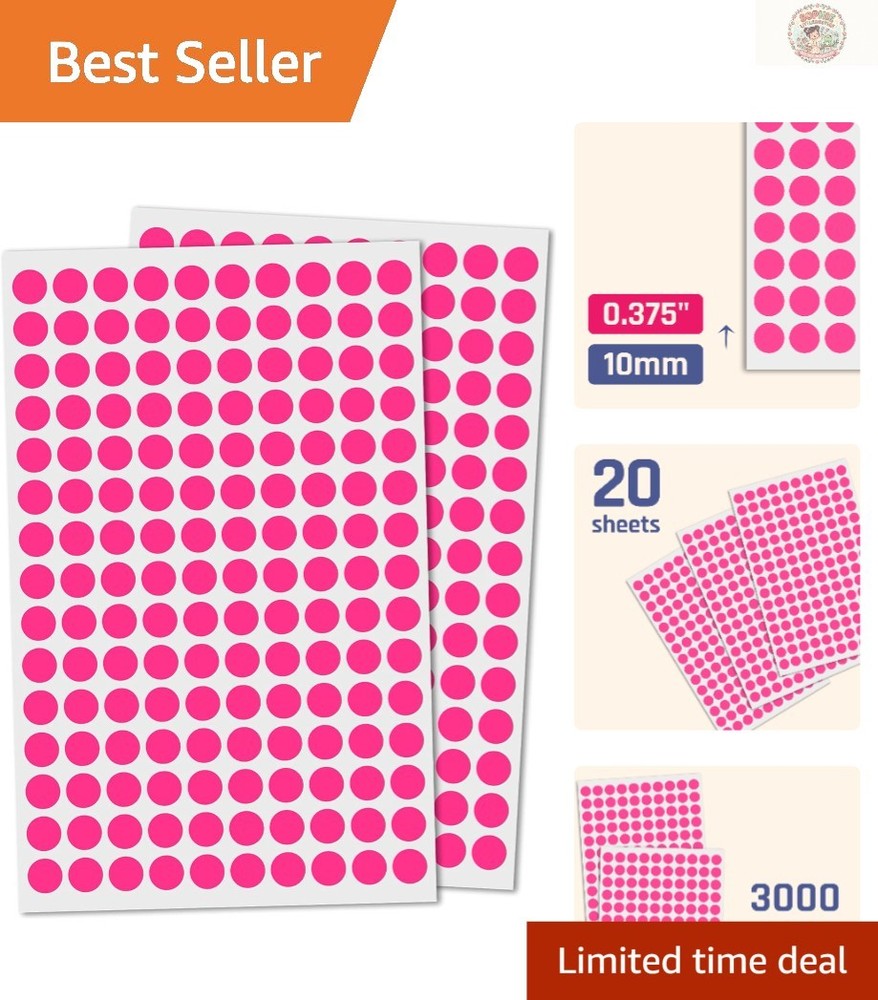 3000 Pack Pink Round Dot Stickers – 0.375″ Self-Adhesive Labels For All Needs