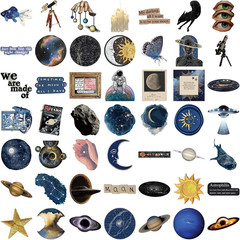 50Pcs Transparent Astronomy Stickers for Scrapbooking PET Cartoon Celestial Stic