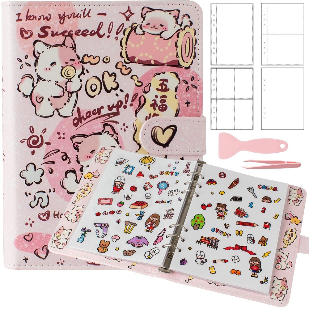 Reusable Sticker Book Collecting,A5 Binder Album Storage Organizer with Blank…