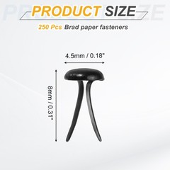 250Pcs Brads Paper Fasteners, 4.5×8 mm Metal Round Head Split Pins, Black