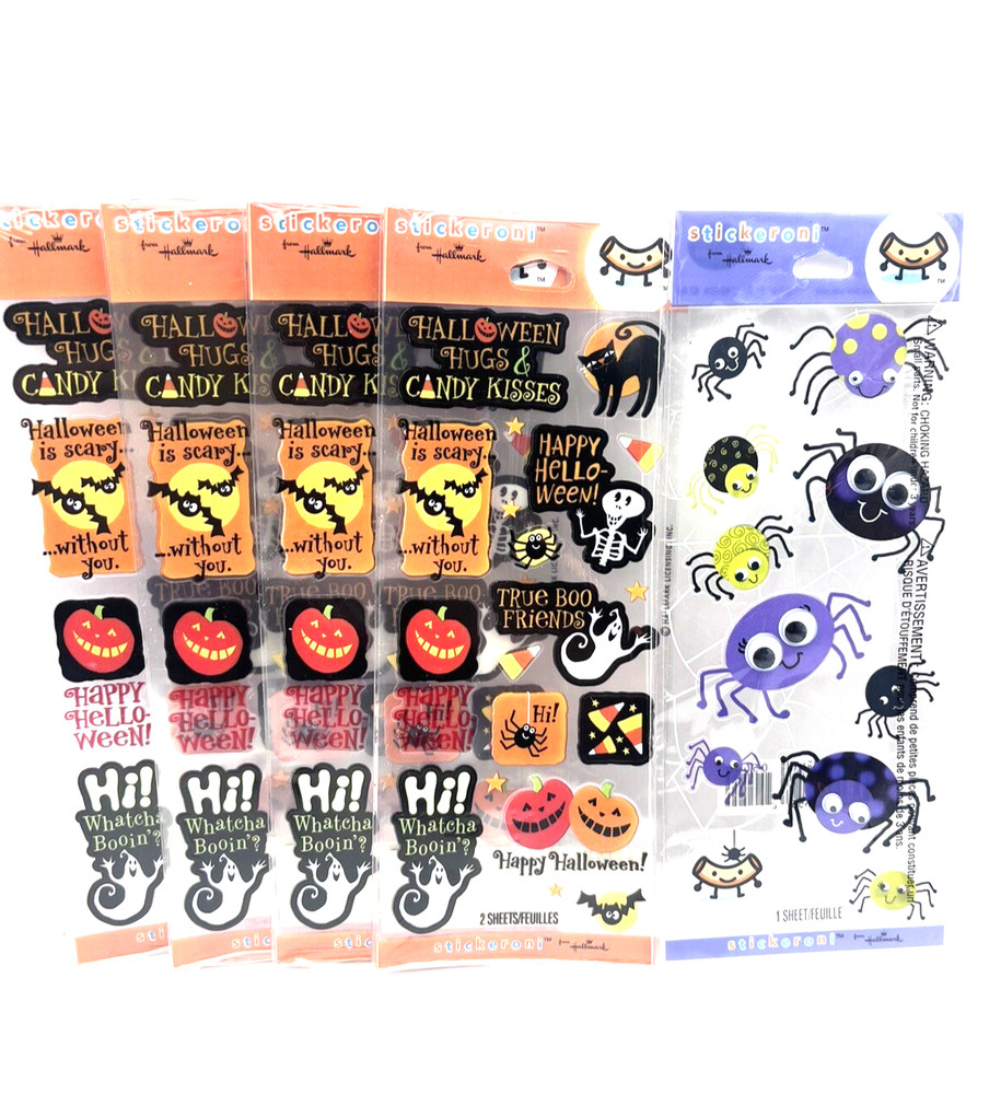 Hallmark Halloween Stickeroni Stickers Set Of 5 Pumpkins Spiders Google Eyes