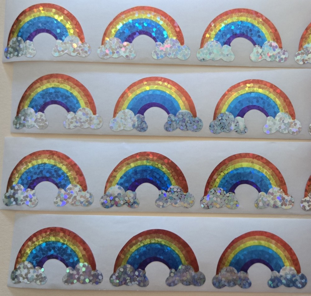 16 Sparkly Rainbow Stickers/Holographic Rainbow Stickers/Classic Rainbow Seals