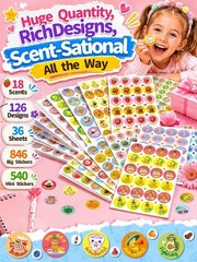 Scratch and Sniff Stickers – 864 Pieces, 12 Different Scents, 36 Sheets – Reward