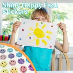 0.5 Inch Shiny Happy Face Stickers, Multicolored Circle Reward Labels