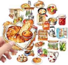 56PCS Kitchen Food Cooking PET Stickers Vintage Bakery Journal Scrapbook Decor