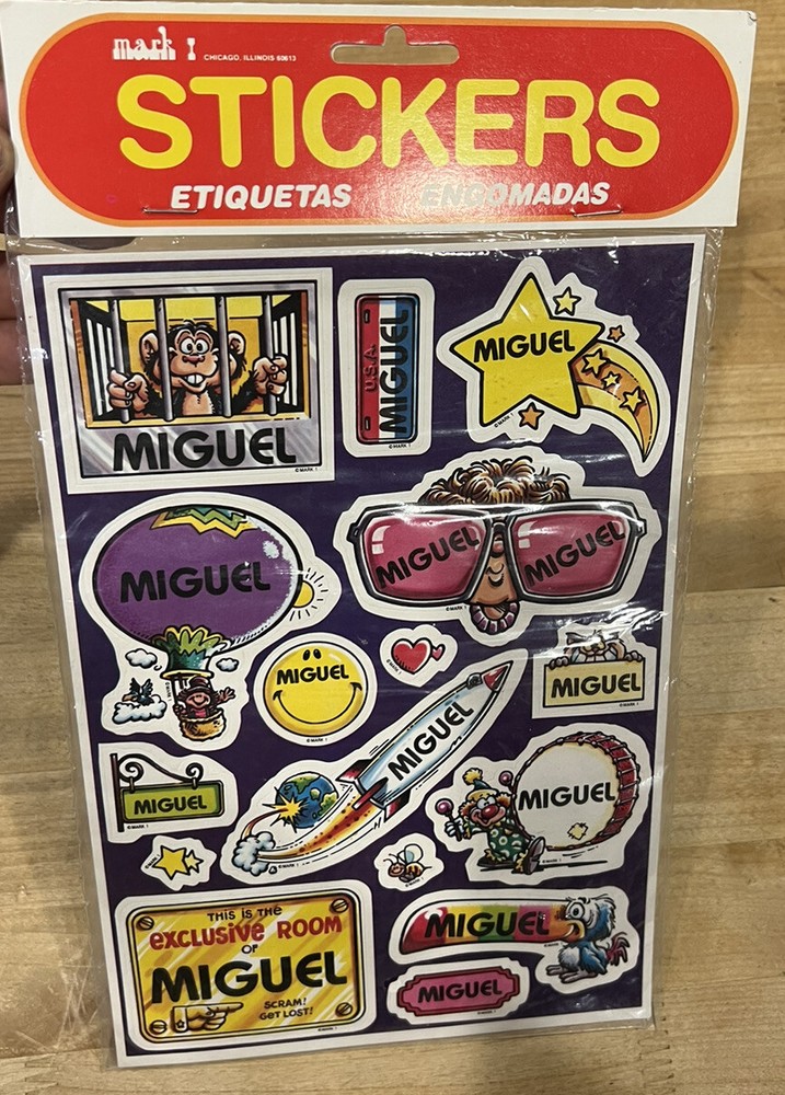 Vtg 1983 MIGUEL Celebrity Stickers Sealed Mark I Name Stickers