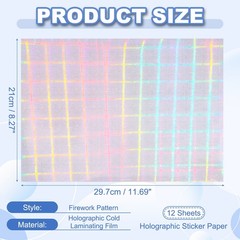 12x8in Holographic Laminate Sheets 12Pcs, Sticker Paper Grid Dot Pattern
