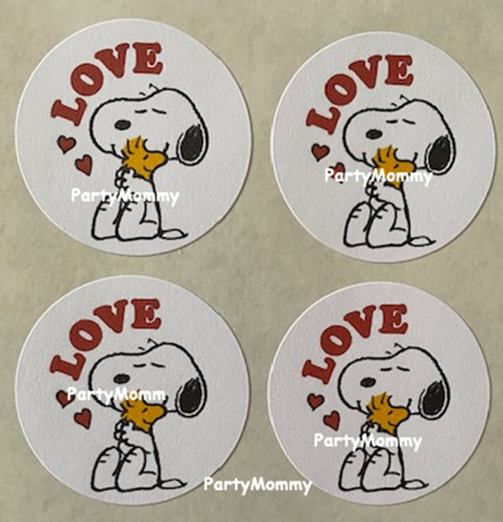 SNOOPY LOVE STICKERS, ENVELOPE SEALS, LABELS, 1.5″, (30) ROUND, TAGS,VALENTINE’S