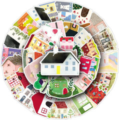50 Hand-Drawn House Stickers – Waterproof Vinyl for Journal, Notebook, Scrapbook