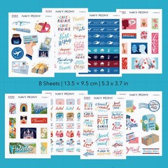Navy Peony Happy Mail Stickers (8 Sheets, 130+ Small Postal Theme Colors