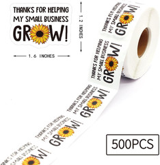 500pcs Sunflower Thank You Stickers 1.5 Inch Small Business Packaging Labels