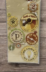 K & Company Wild Saffron Adhesive Chipboard Buttons Scrapbook Stickers