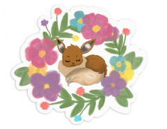 🌸 Cozy Eevee Inspired Floral Vinyl Sticker | Waterproof Kawaii Scrapbook Art