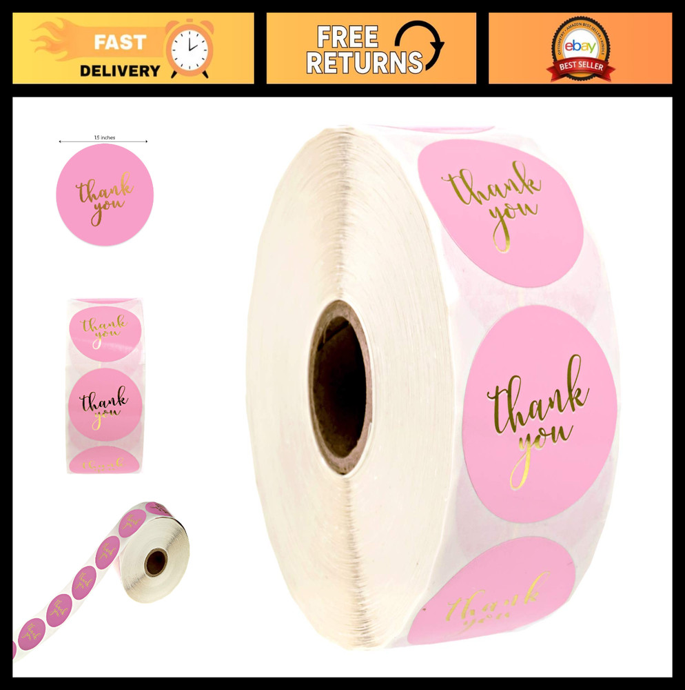 1000 Pink Gold Foil Thank You Stickers – 1.5″ Circle Envelope Seals for Weddings