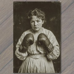 STICKER Retro Boxer Woman Lace Dress Gloves Gritty Sepia Portrait Old
