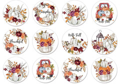 🍂24 Pretty FALL STICKERS Pumpkins Flower Truck Halloween Autumn Thanksgiving