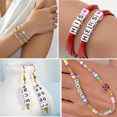 100Pcs Pony Beads Letter T for Keychains Making, 6X6Mm Large Hole Square Letter