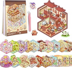 20 Sets DIY 3D Sticker Scene Collection Book, Miniature Cute Cartoon Animal Stic