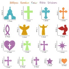 500pcs Christian Glitter Stickers Foam Self-Adhesive Bible Multi-Colour Art C…