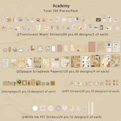 260 PCS Vintage Scrapbooking Supplies Aesthetic Journaling Kit,Large Collection
