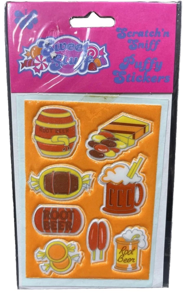 Vintage Scratch N Sniff Stickers Root Beer Puffy Sweet Stuff Originals