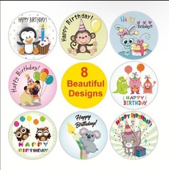 40 PCs Round 1” Happy Birthday Animal Cartoon Stickers Penguin Monkey Koala Owl