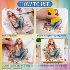 3 Sheets Rub on Transfer Stickers, Mermaid Waterproof Decals Furniture Craft Dec