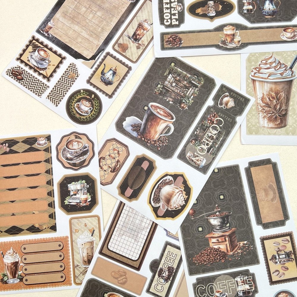 Coffee Stickers 10 Sheets Junk Journal Collage Scrapbooking