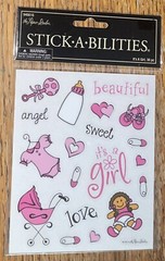 Paper Studio ~ Stick-A-bilities BABY Its A Girl Sweet Angel Doll Stroller Bottle