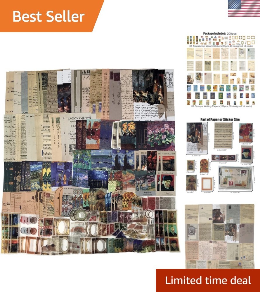 200PCS Vintage Scrapbooking Supplies Kit for Journaling, Junk Journal Planner…