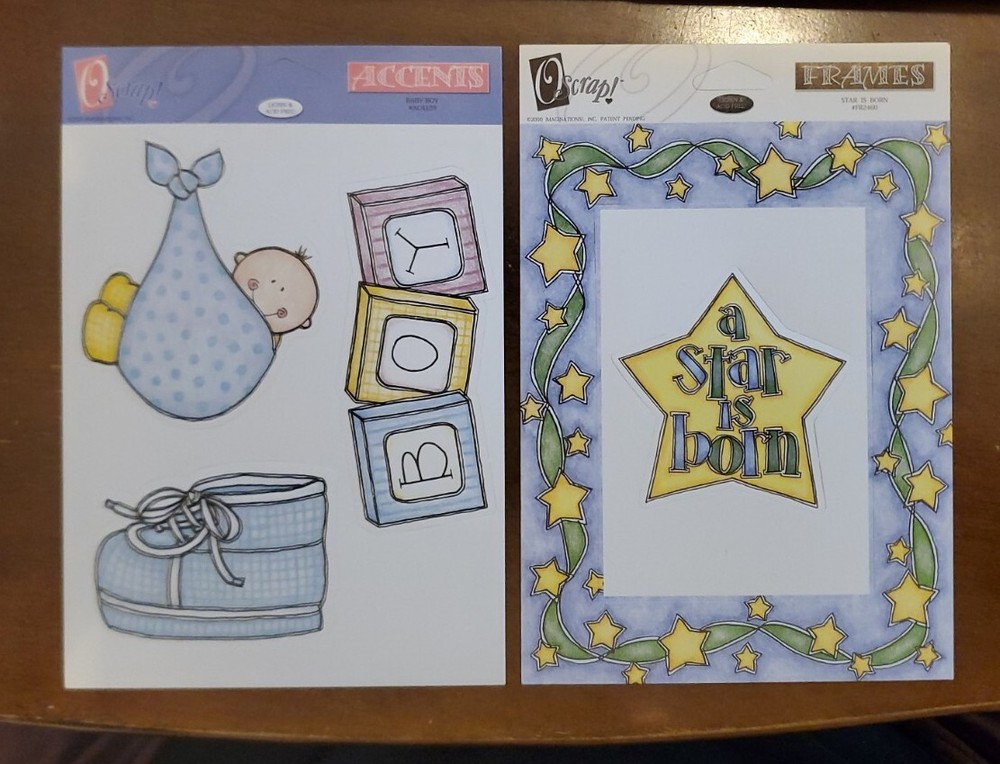 O’Scrap! Cardz scrapbooking frames & die cuts, baby boy themed