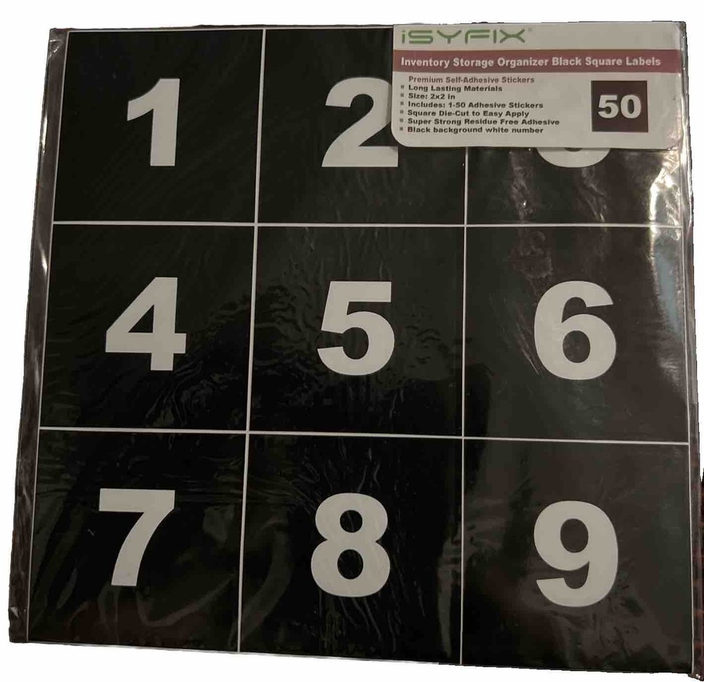 iSYFIX Consecutive Number Stickers – 1 to 50, 1 Set – Vinyl Self 2-inch Black