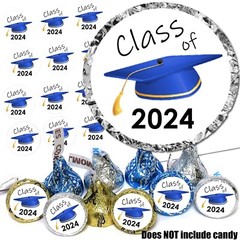 Blue Class of 2024 Label Stickers Graduation Cap Party Favor Fits Hershey Kisses