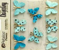 BUTTERFLY Mix TEAL BLUE Printed 8 Teastained Paper 20-25mm Darjeeling PetalooDB