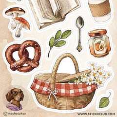 Autumn Picnic Stickers – Food, Books, and Nature Sticker Sheet – Crafts